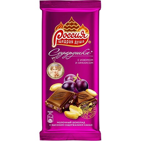 Шоколад Россия Сударушка Изюм Арахис