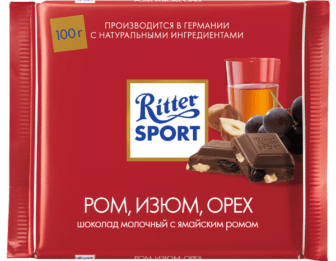 Шоколад Риттер Спорт ром, изюм, орех