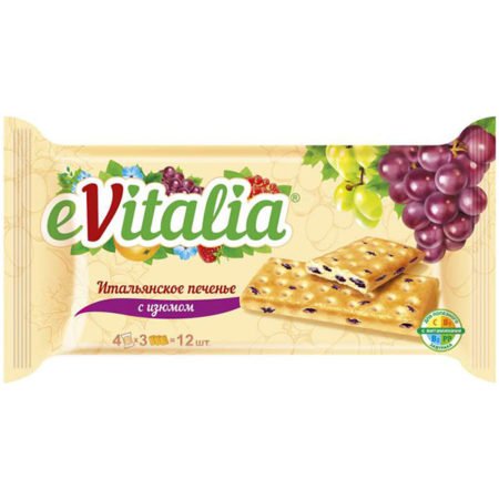Печенье затяжное Evitalia итальянское с изюмом
