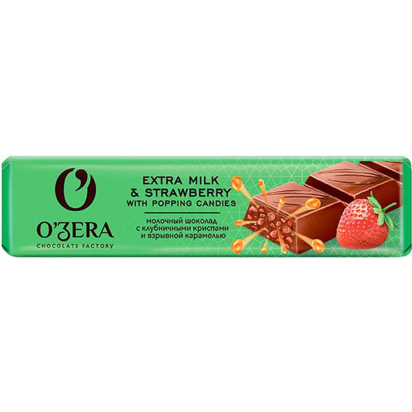 Шоколадный батончик O`Zera Extra milk & Strawberry with popping candy